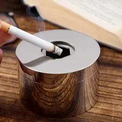 Stainless steel ashtray with cover European style creative personality trend home living room office anti fly ash ashtray