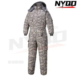 Ski Down Parka Jumpsuit Men Women Waterproof Jumpsuit One-Piece Camouflage Jacket, Warm Hooded Overalls Outdoor Sports, Winter