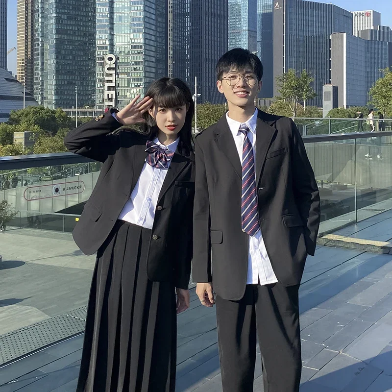 Veste d'École Noire DK, Uniforme de Lycée Japonais, Haut de Style Preppy, Blazer d'Étudiants JK Imbibé, Uniforme de Collège, pour Femme et Homme