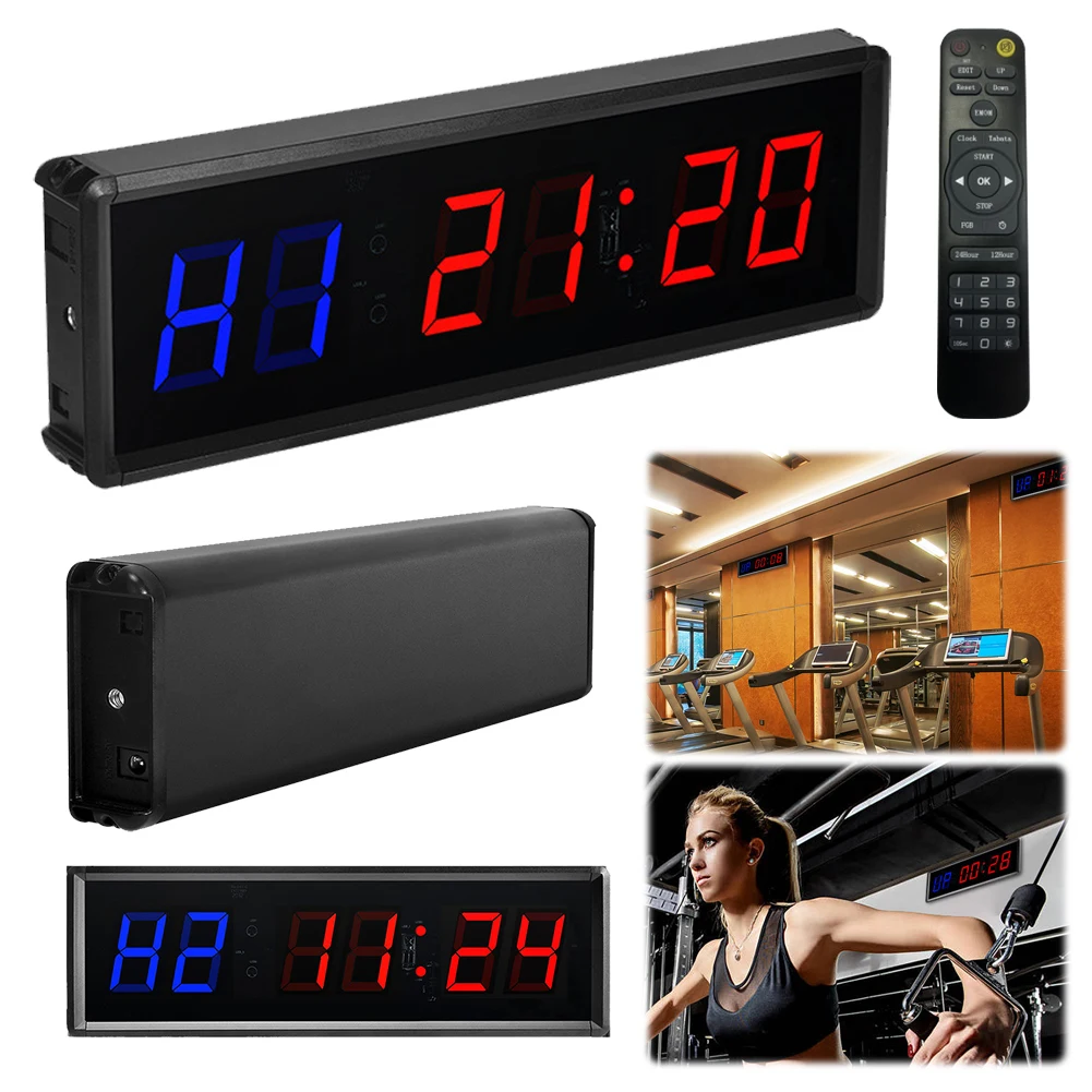 Portable Gym Timer LED Workout Clock Remote Control Fitness Timer Clock Multifunctional Wall Clock for Gym and Outdoor Sport