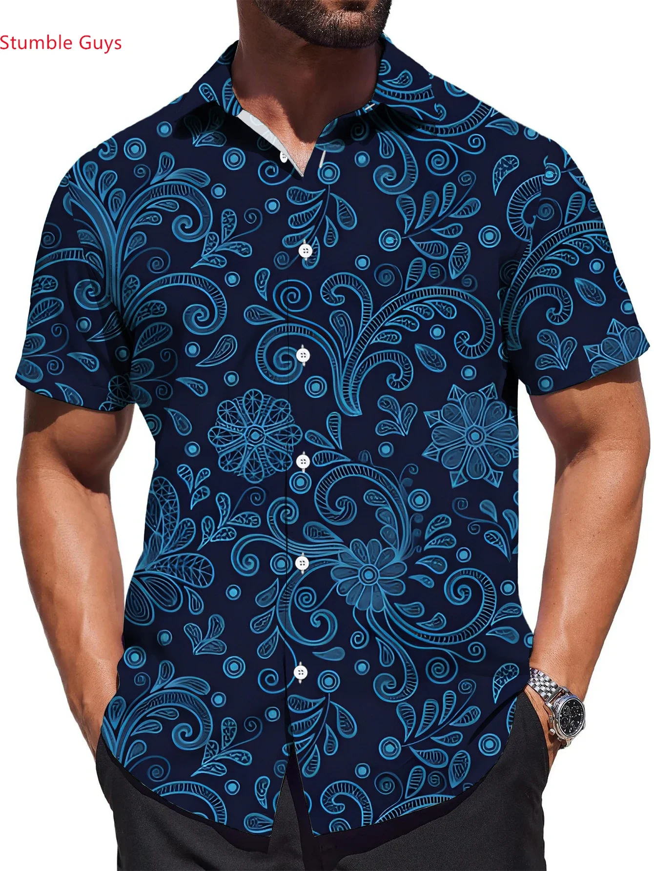 

Summer Urban Fashion Men's Hawaiian Shirt Man Short Sleeve Bold Print Relaxed Fit Comfortable Vacation Tops