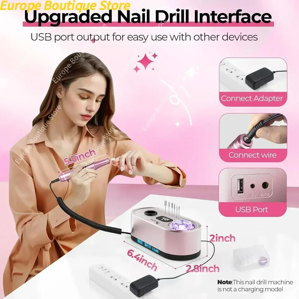 Nuevo 2026 Taladro Eléctrico para Uñas 40000RPM Pantalla LCD Profesional Lima de Uñas Kit de Manicura y Pedicura para Uñas Acrílicas Gel 6