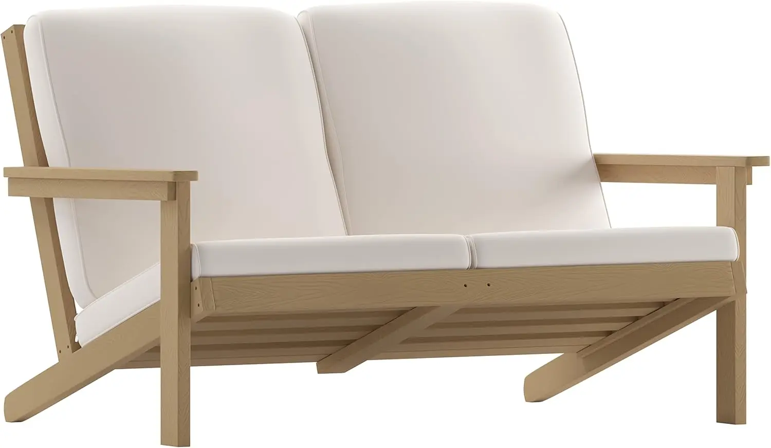 Deep Seat Patio Loveseat with Cushions - Natural Cedar Poly Resin Frame - Cream All-Weather Cushions - Indoor/Outdoor