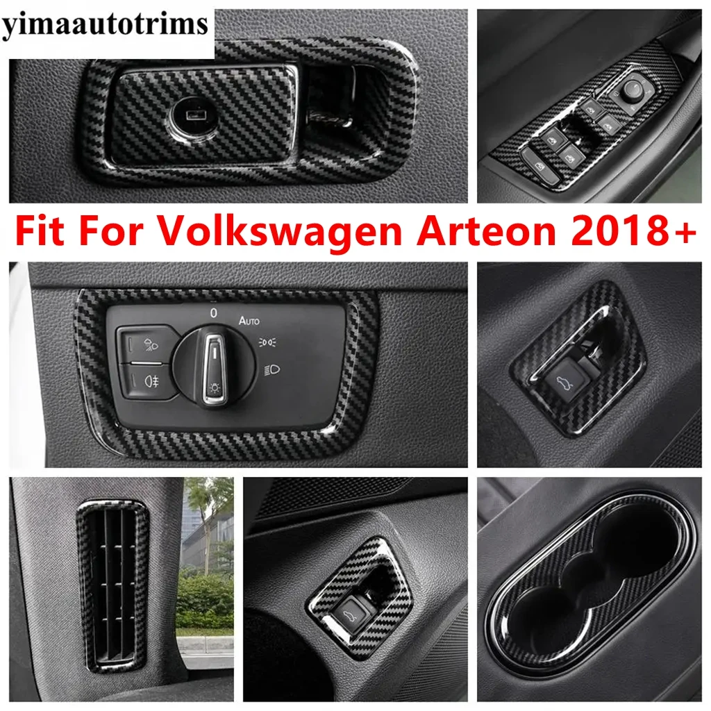 

Head Lamp / Window Lift / Water Cup Panel / Glove Box Cover Trim For Volkswagen Arteon 2018 - 2024 ABS Carbon Fiber Accessories