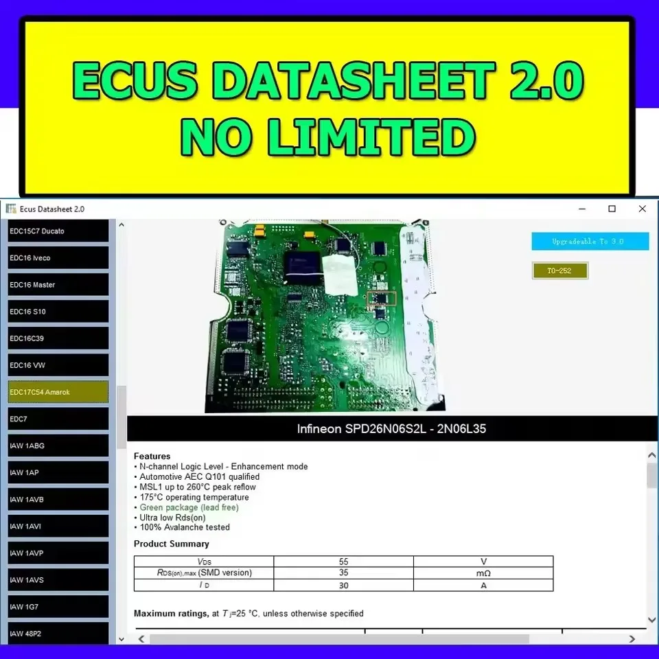 Le plus récent scanner Ecus Datasheet 2.0 obd2, informations supplémentaires, schéma de PCB avec composants électroniques, logiciel d'accessoires de voiture