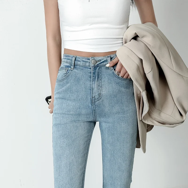 Zoenova Frauen ausgestellt Jeans lose Jeans hose unten gerade hohe Taille Stretch urban weibliche Flare Hose Mode 6 Farbe