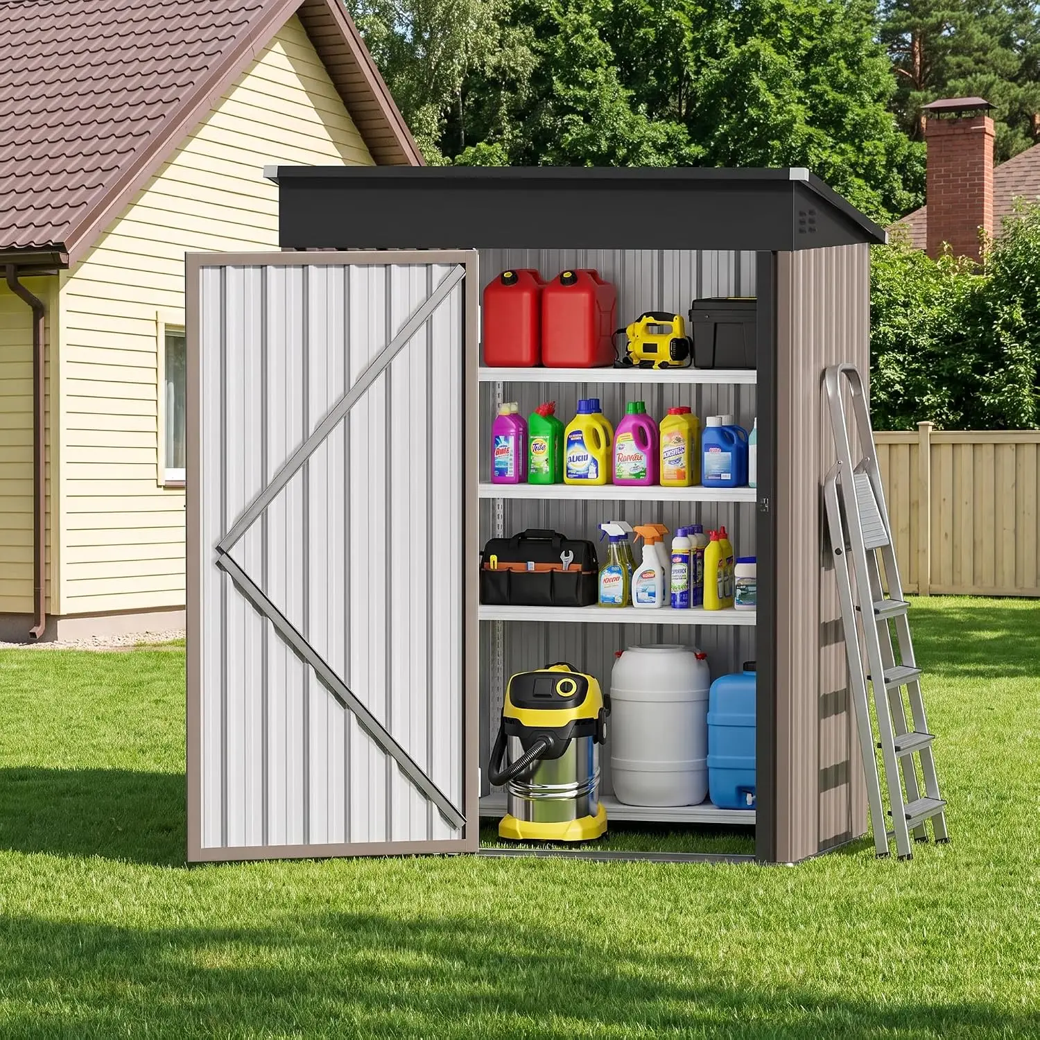 Metal Garden Storage Shed Sloping Roof Outdoor Backyard Tool House 5x3FT, Customized - view 4