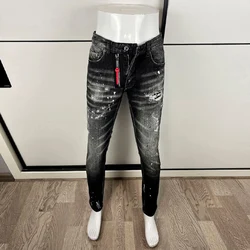 Street Fashion Heren Jeans Hoge kwaliteit Retro Zwart Grijs Stretch Skinny Fit Gescheurde Jeans Heren Geschilderd Designer Merk Vintage Broek