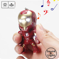 Anime Superhero Iron Man LED Keychain Light Sound Avengers Tony Stark Figurine Doll Decoration Key Ring Gift