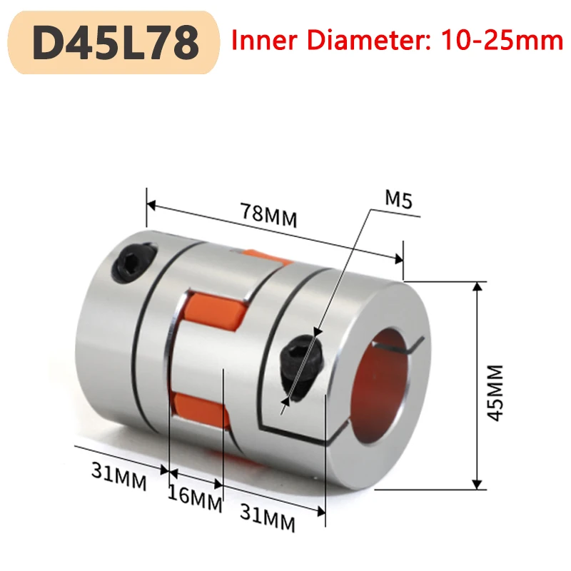 

1pc D45L78 Six Jaws Coupler D45 L78 Aluminum Plum Flexible Spider Coupling Motor Connector CNC Elastic Coupling Bore 10-25mm