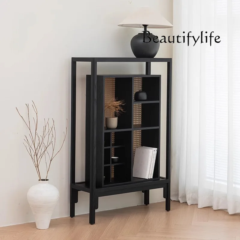 Solid wood display cabinet Modern simple wall pantry storage cabinet Nordic black multi-functional pantry cabinet