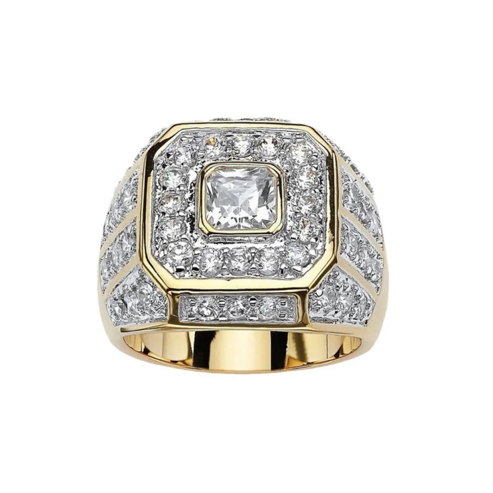 Hot selling zirconia gold-plated ring, fashionable men's hip-hop wide version rings, jewelry accessories wholesale size 7-13