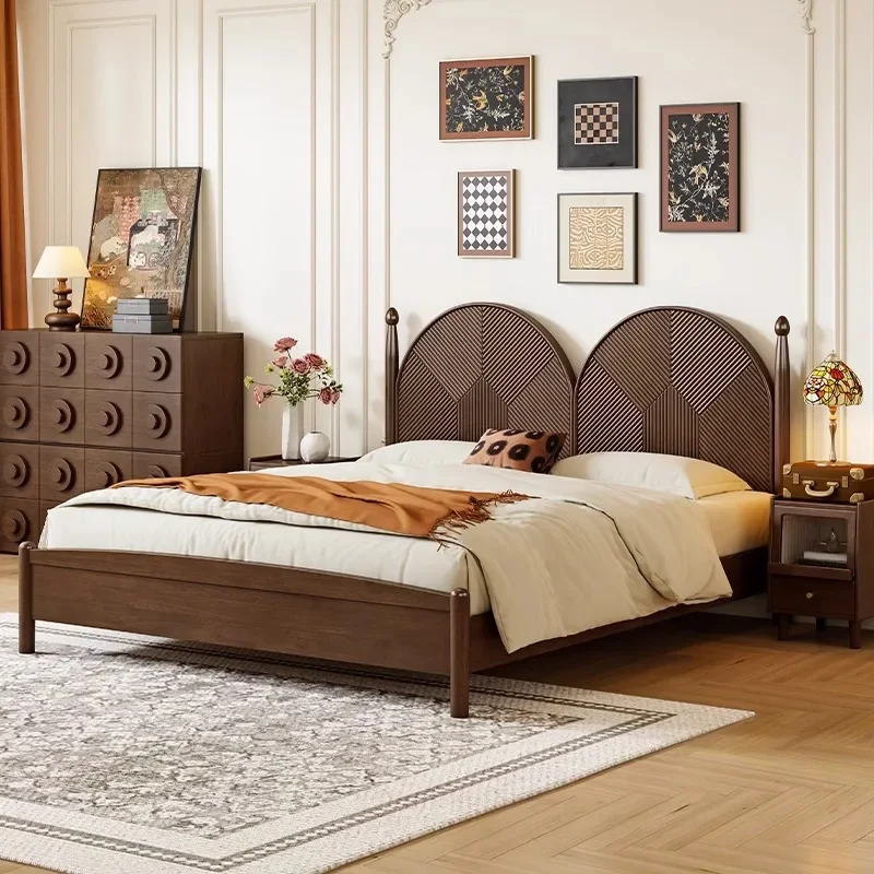 Nordic solid wood bed, medieval style, double bed retro, French bed, storage bed small apartment