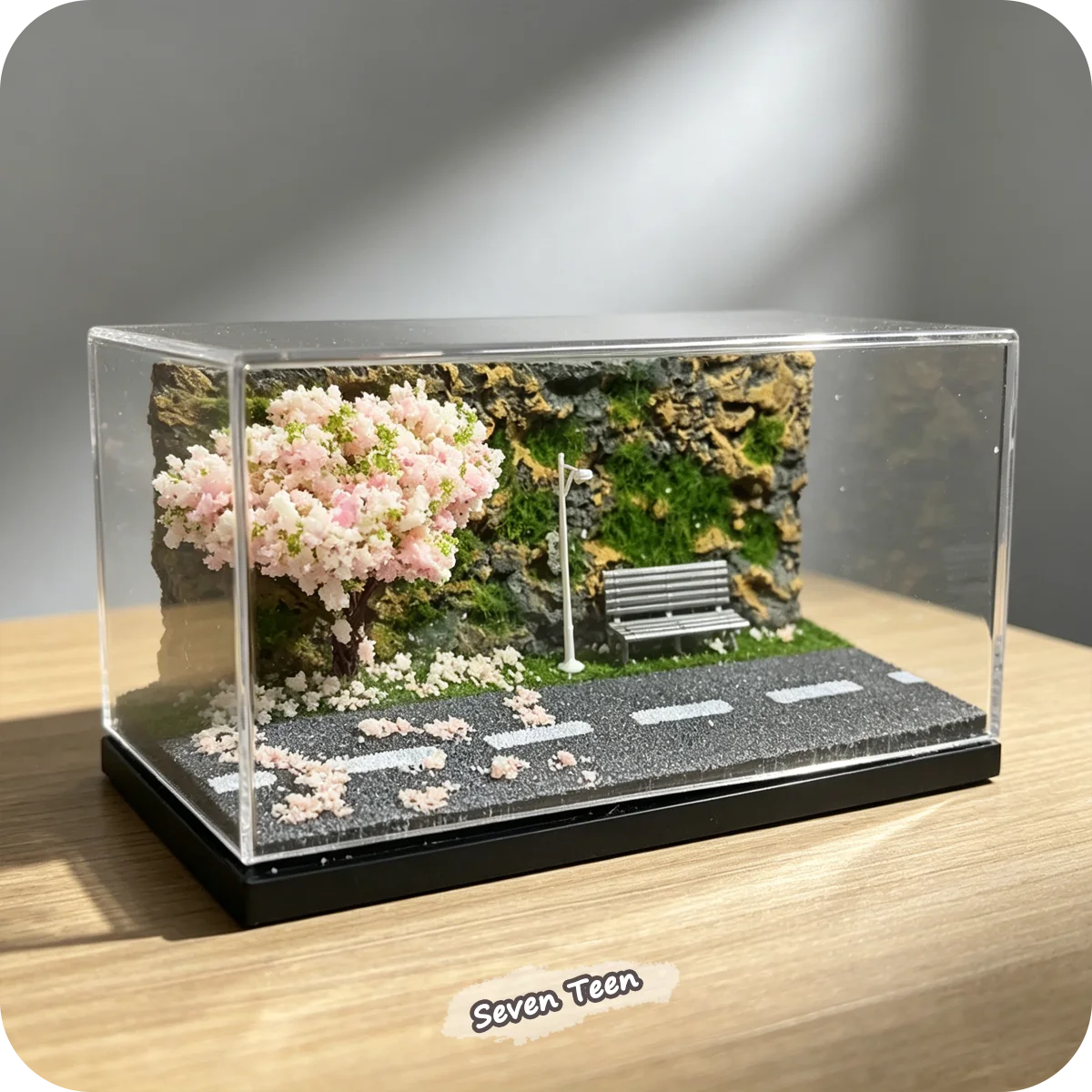 1:64 Cherry Blossom Road Car Model Scene Acrylic Display Box Miniature Ornament Model Photography Collect Hobby Boy Gift