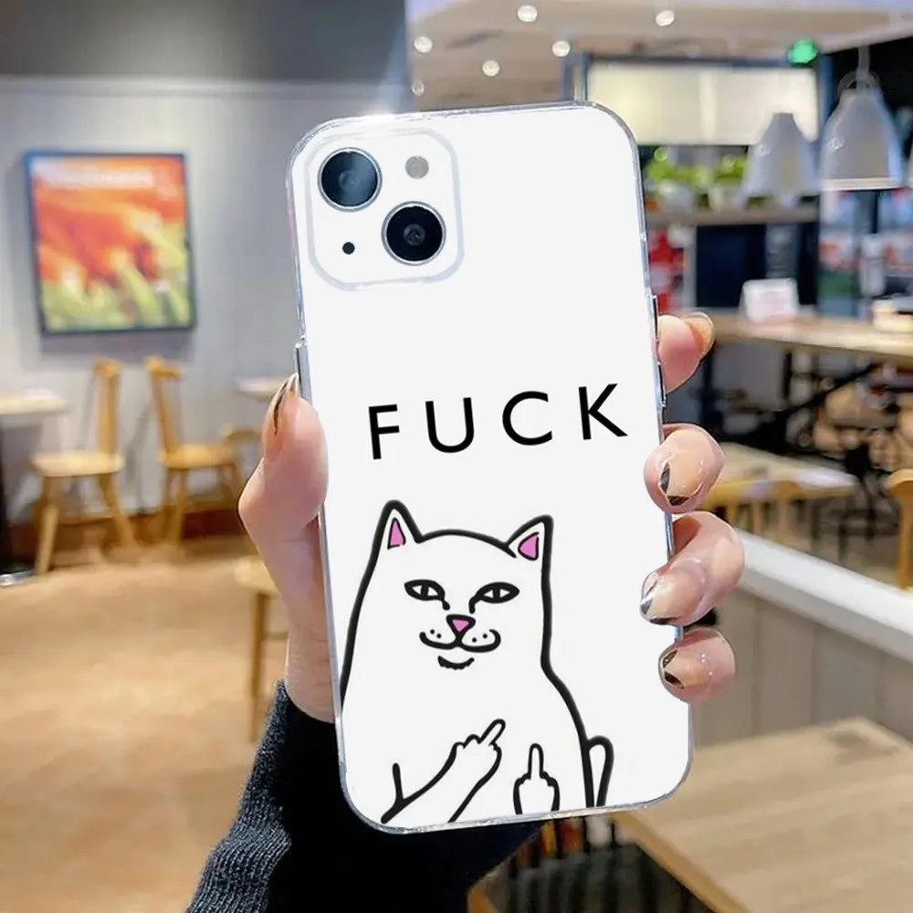 Funny R-Ripn-dips Cat Phone Case For iPhone 15,14,13,12,11 Plus,Pro,Max,XR,XS,X,7,8 Plus,SE,Mini Transparent Silicone Soft