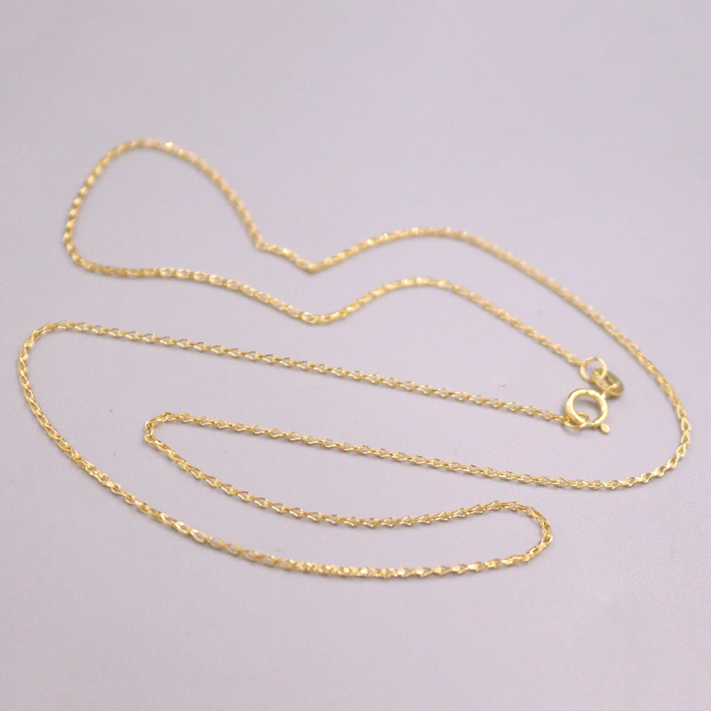 

Real Pure 18K Yellow Gold Chain Women Gift Lucky 1mm Single Wheat Link Necklace 1.52g/45cm