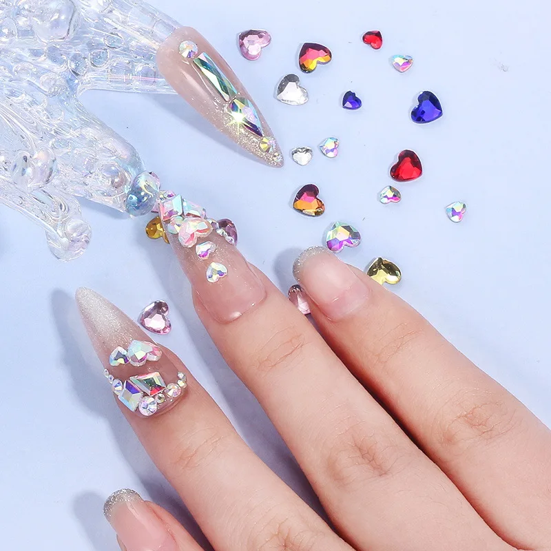 100pcs Wholesale Mixcolor love diamonds flat bottomed irregular glass nail accessories