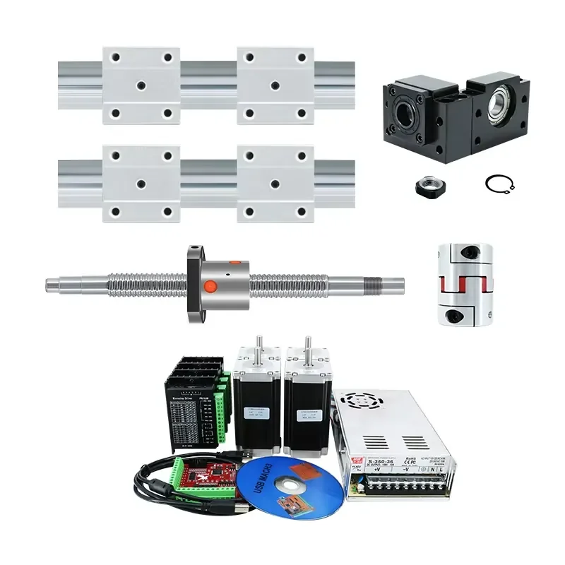 6 Sets SBR16 Linear Guide Sets + 3 X SFU1605-450/1050/1650mm Ballscrew Sets + BK BF12 +3 PCSCoupler+Stepper Motor +driver