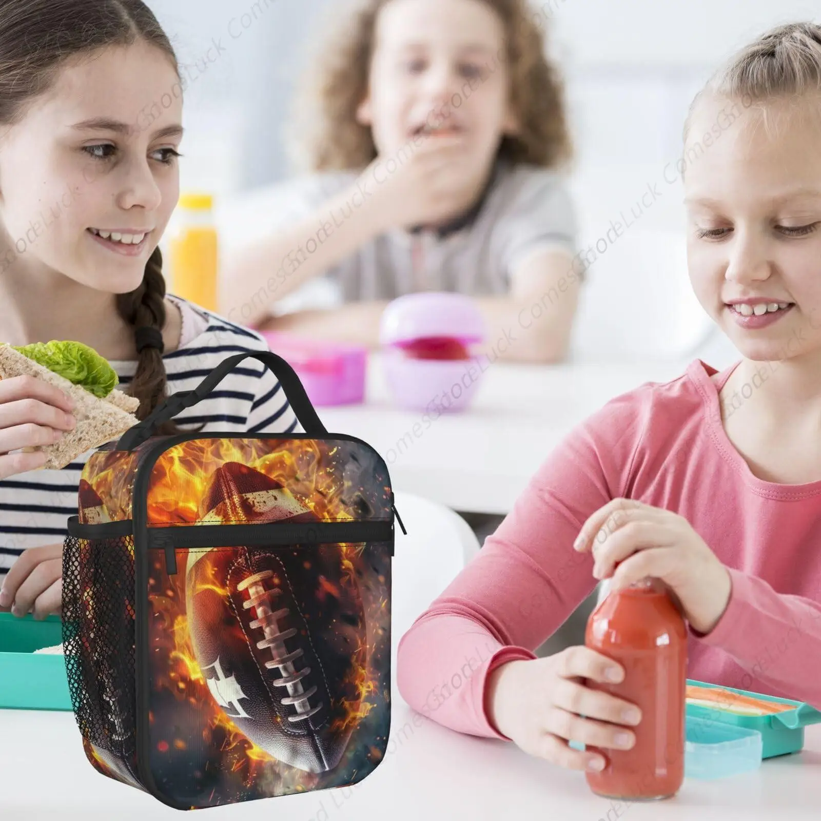 صندوق غداء كرة القدم لهب - حقائب غداء معزولة للأولاد/الفتيات/النساء/الرجال بمقبض قابل للفصل وحقيبة حمل الوجبات #6