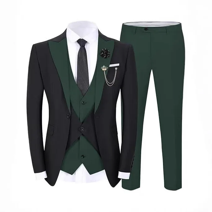 Royal Blue Men Suit Slim Fit Business Formal Tuxedo for Wedding Groomsmen Blazer 3 Pieces Suits Jacket Vest Pants Costume Homme