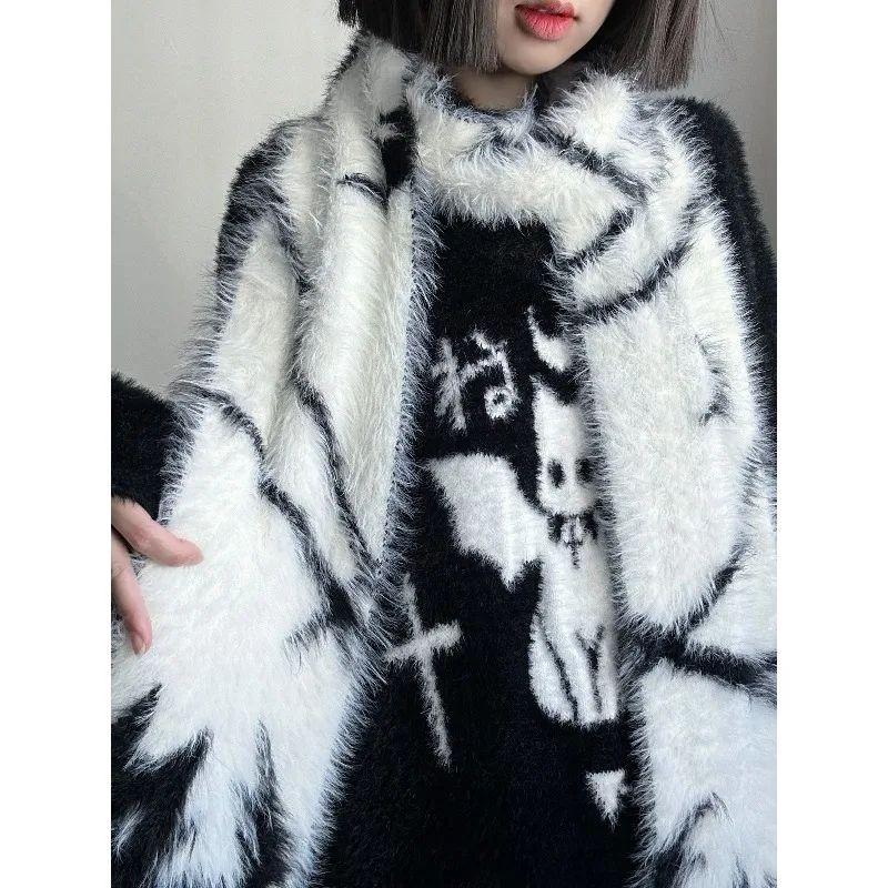 لطيف الكرتون القط وشاح الأصلي رائعتين فو المنك الأوشحة الدافئة الوجهين محبوك طويل Y2K القوطية تأثيري وشاح النساء والرجال