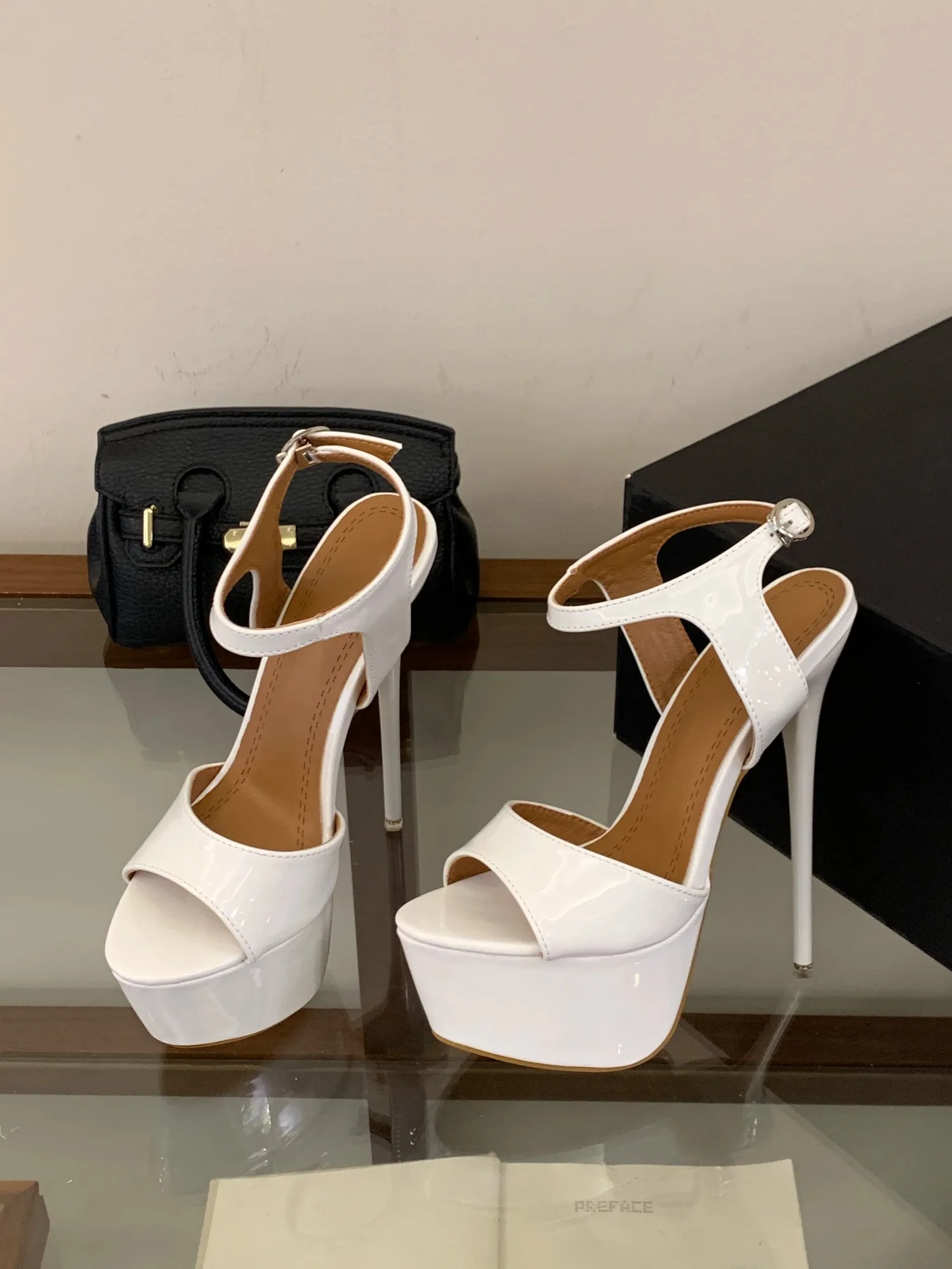Women Patent Ankle Strap Platform Stiletto High Heel Sandals For Club Stage Evening Party Plus Size US5-US12 Available