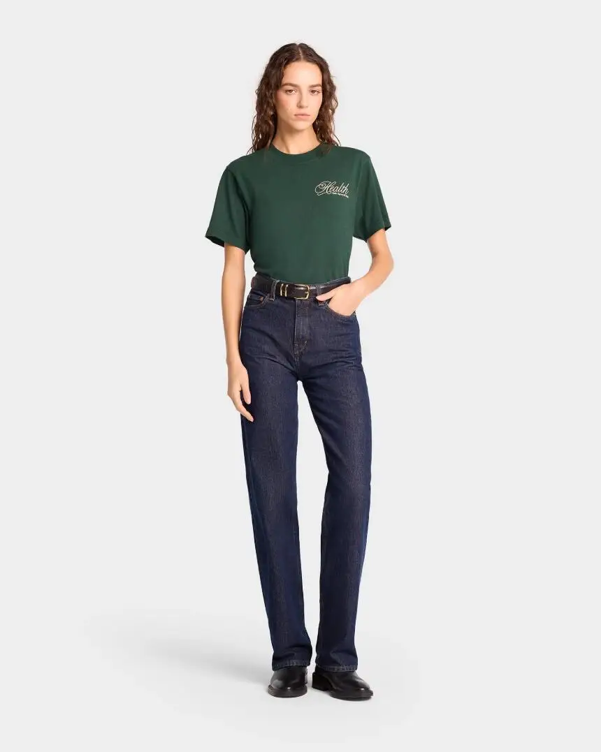 Koszulki damskie w stylu American Vintage, z nadrukiem klubu sportowego, ciemnozielone, letnie, z krótkim rękawem, luźne, z okrągłym dekoltem, codzienne.