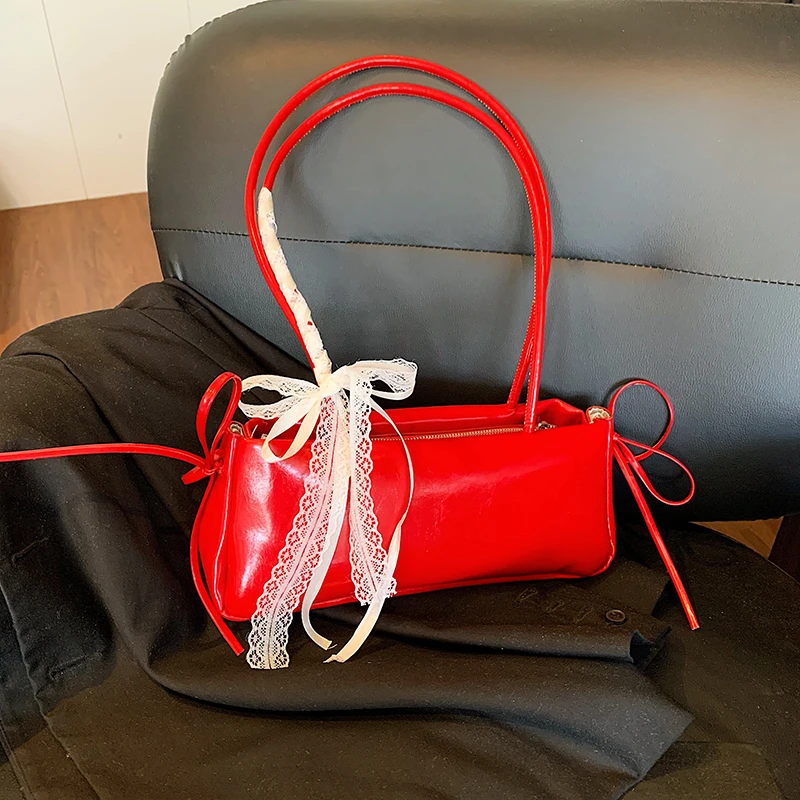 

Red Wedding Purse Clutch Bag Luxury Women's Underarm Shopper Purse Designer Simple Shoulder Bag Solid Pu Leather Handbag Tote