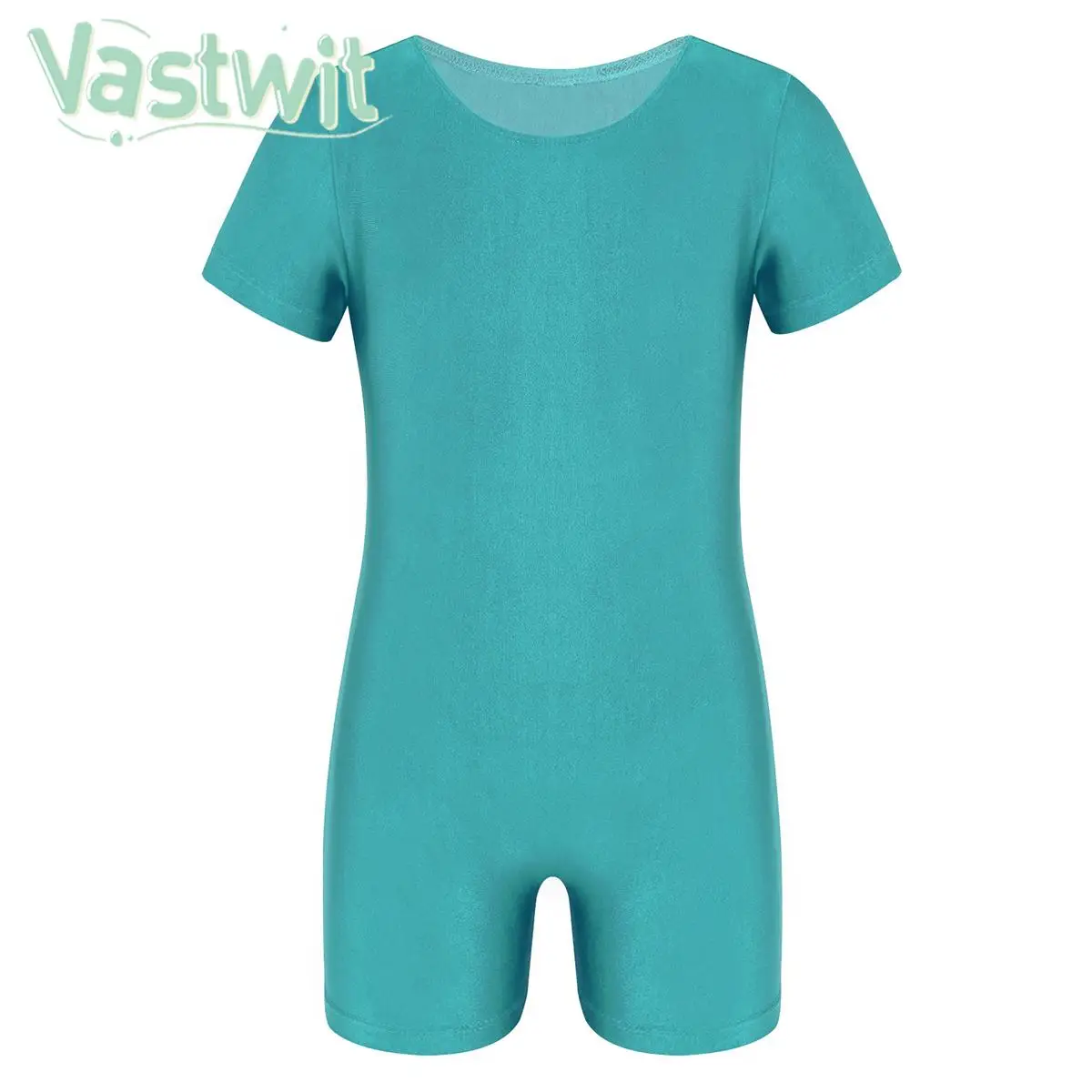 Children Ballet Dance Gymnastics Leotard Short Sleeve Solid Stretchy Bodysuit for Skating Acrobatics Yoga Sports Fitness Workout