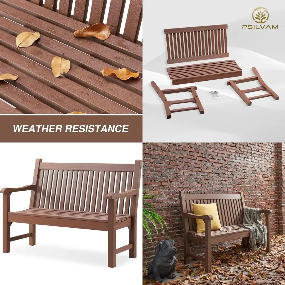 

Садовая скамейка из полимерного материала для двоих, устойчивая к атмосферным воздействиям, идеально подходит для сада, веранды и парка (коричневая)