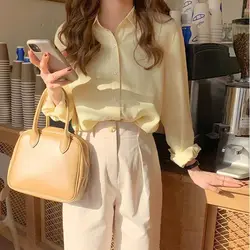 Girls Cream Yellow Shirt Light Yellow Top Gentle Temperament Draped Loose Candy Long Sleeve Shirt Jacket