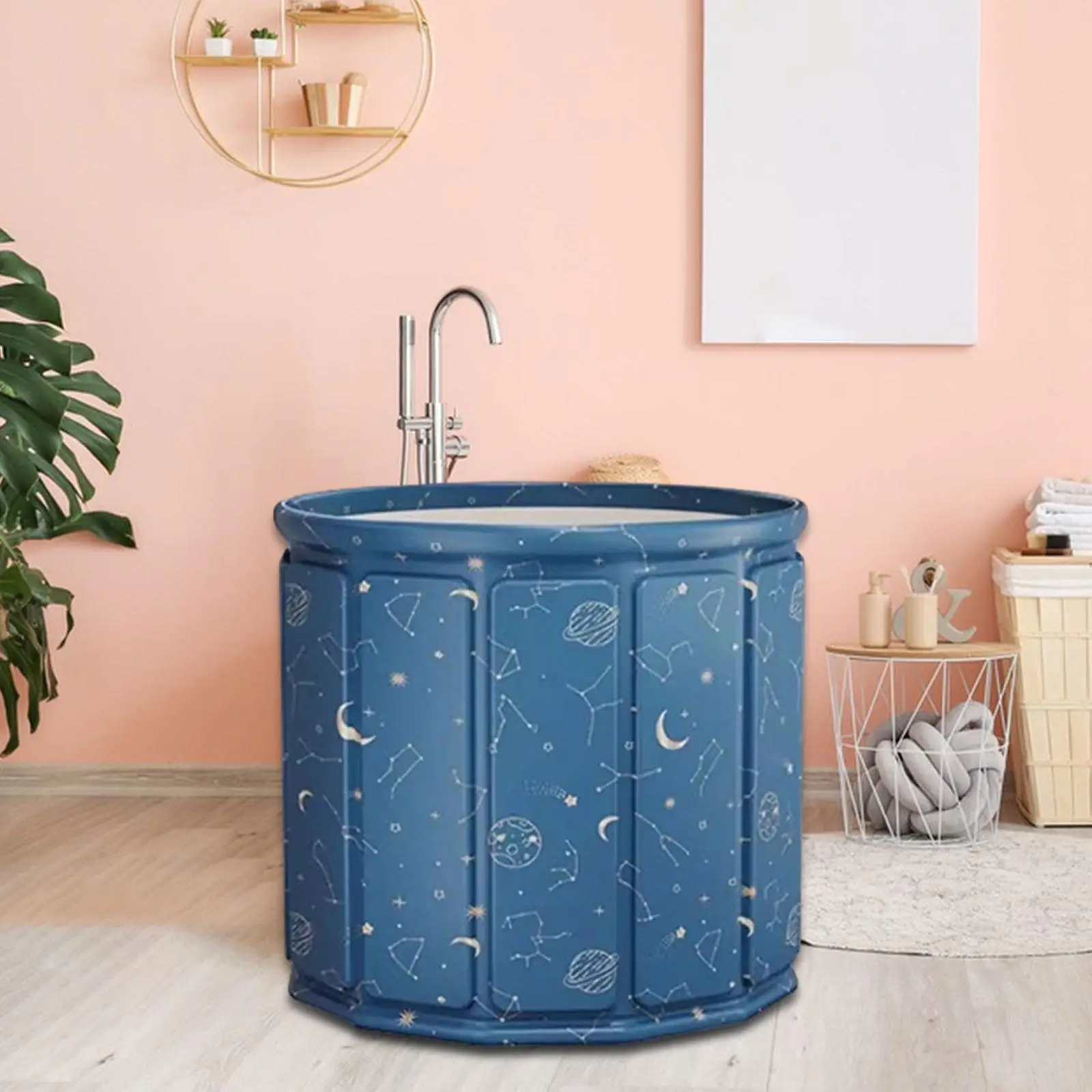 Foldable Bathtub Easy to Use with Drain Hole Bathing Bucket Practical Freestanding for Traveling Bathroom Home Adults Children