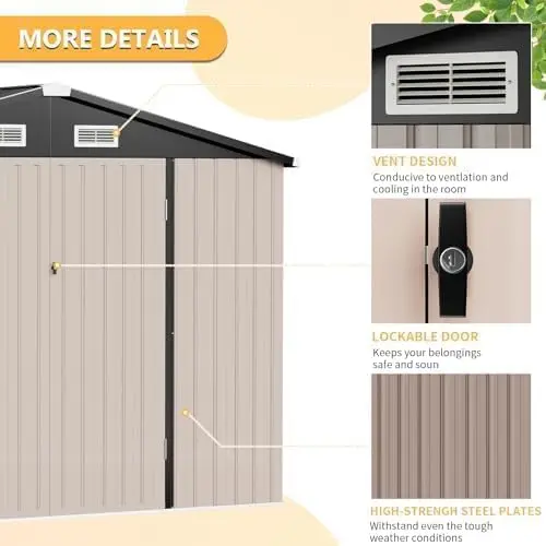 Penyimpanan susun baja, Shed, perlindungan UV, ventilasi udara, pintu berengsel, rumah penyimpanan alat utilitas untuk rumput, Taman