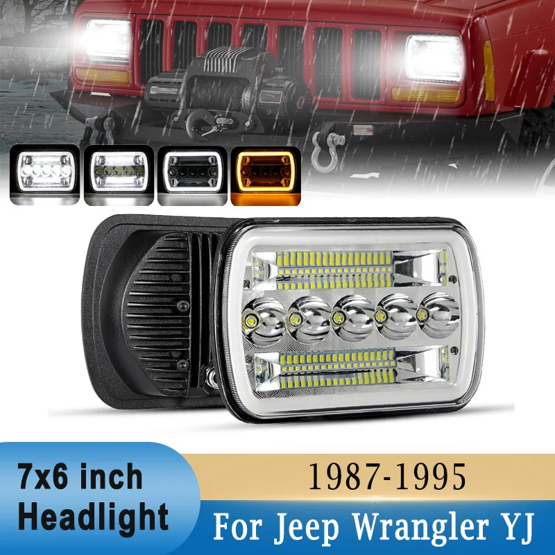 

For Jeep Wrangler YJ/Cherokee XJ/MJ Comanche Off-Road 7x6 inch LED Headlights DRL 6000K Hi-Lo Beam IP67 Daytime Running Light