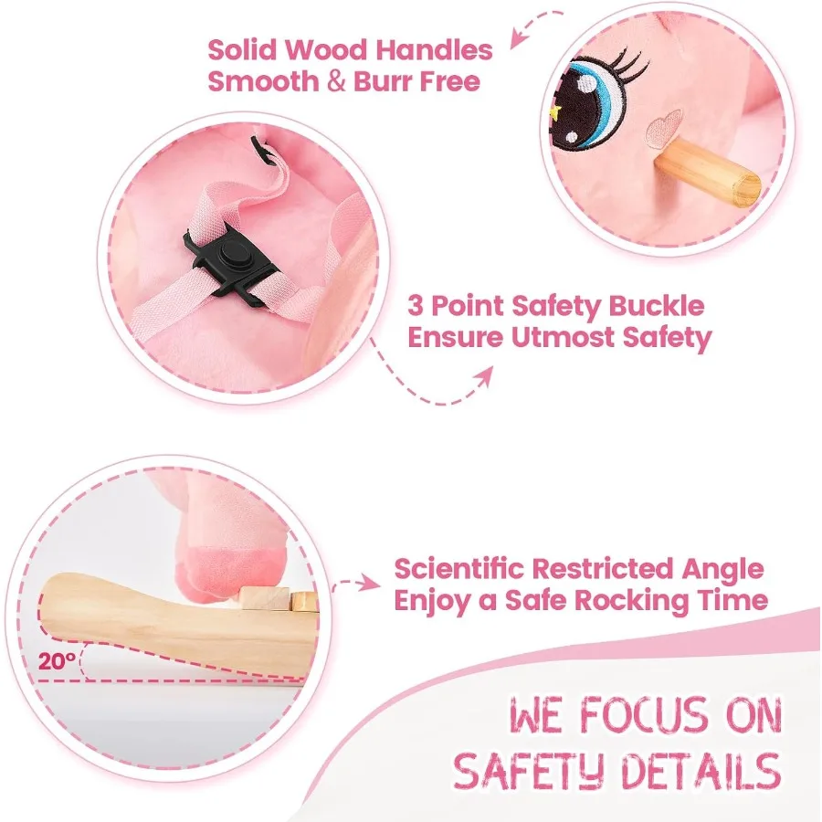 Cheval à bascule licorne pour bébé, cheval à bascule licorne féerique rose pour tout-petits de 6 mois à 3 ans, bascule en peluche, Ea