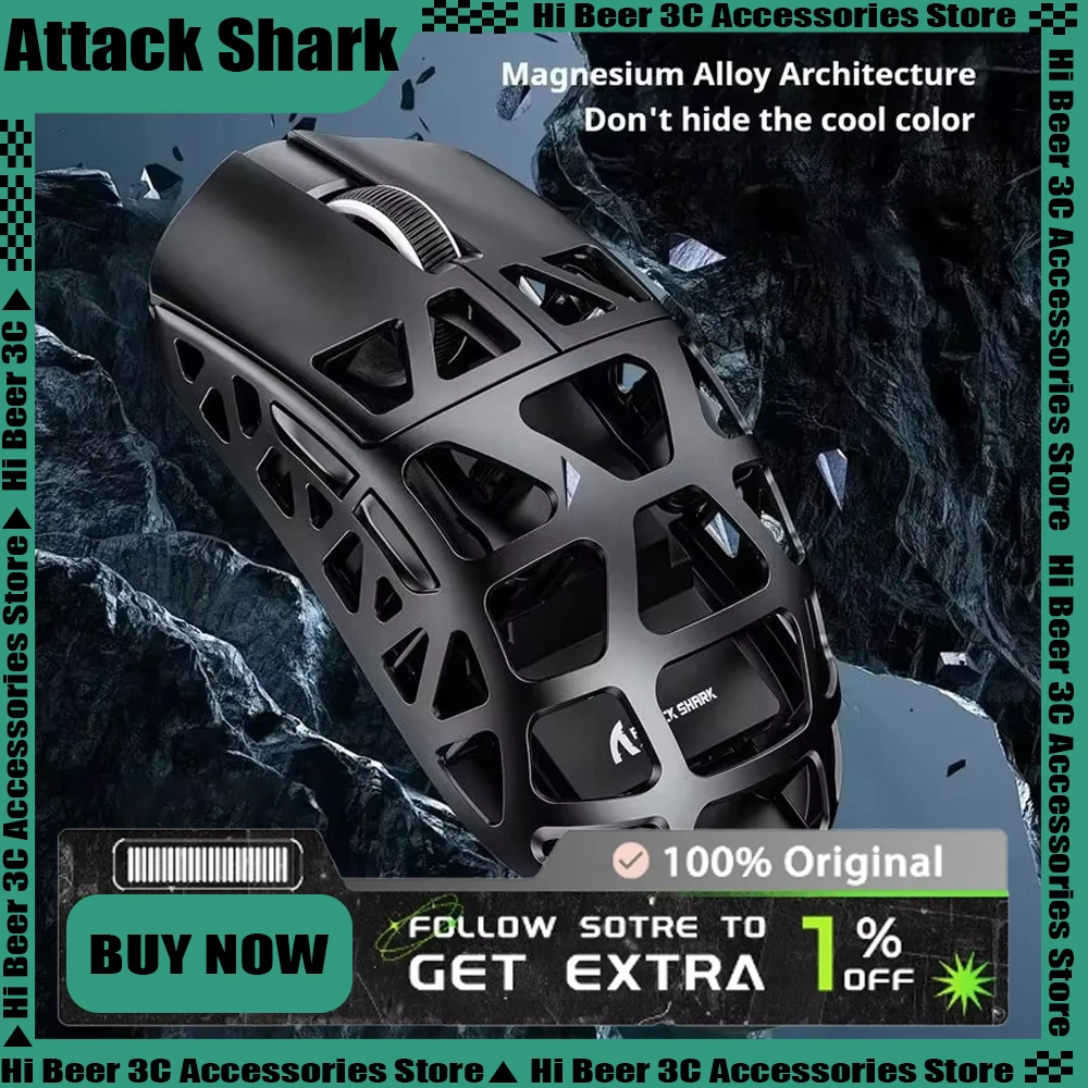 

Attack Shark R3 Wireless Bluetooth Game Mouse 8k Magnesium Alloy Three Mode 2.4g Lightweight Paw3395 26000dpi Sports Mouse Gifts