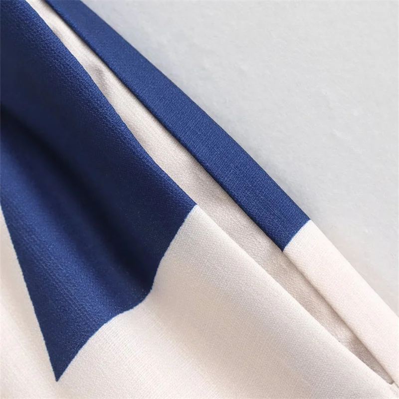 KEYANKETIAN 2024 nowa premiera damskie niebieskie białe nadruk geometryczny spodnie z szerokimi nogawkami rekreacyjne sznurowane elastyczne spodnie luźna cienka w talii
