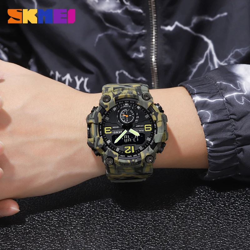 SKMEI Brand Sport Watch Men Luxury 3 Time Led Light Electronic Watches Fashion Military Wristwatch Sports Clock For Man 2022