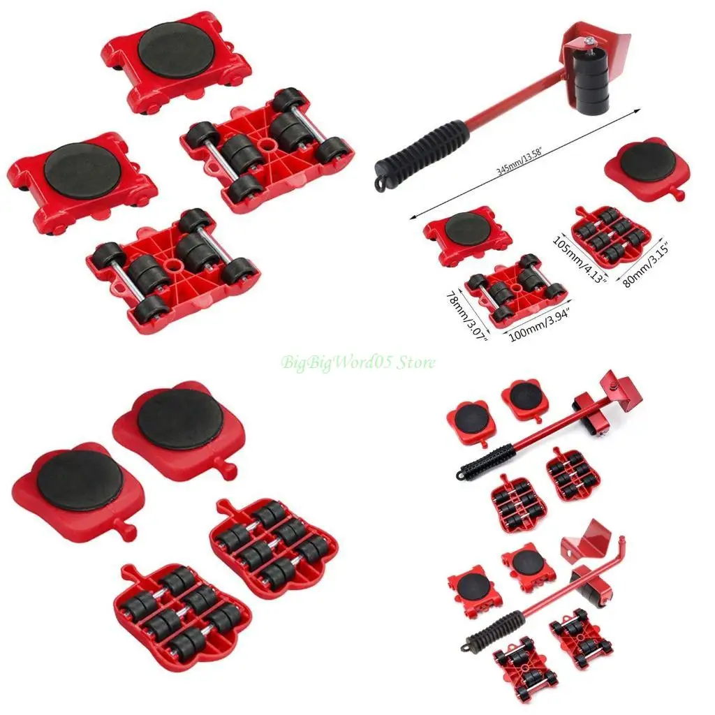 

24TE Furniture Mover Tool Transport Lifter Heavy Stuffs Moving Wheeled Roller Bar Set