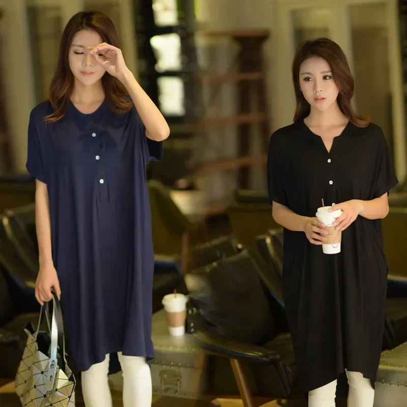 

Nightgown Long Dresses Short Sleeve Women's Clothing Homewear Summer Thin New Comfortable Loose Large Size Breathable Simple