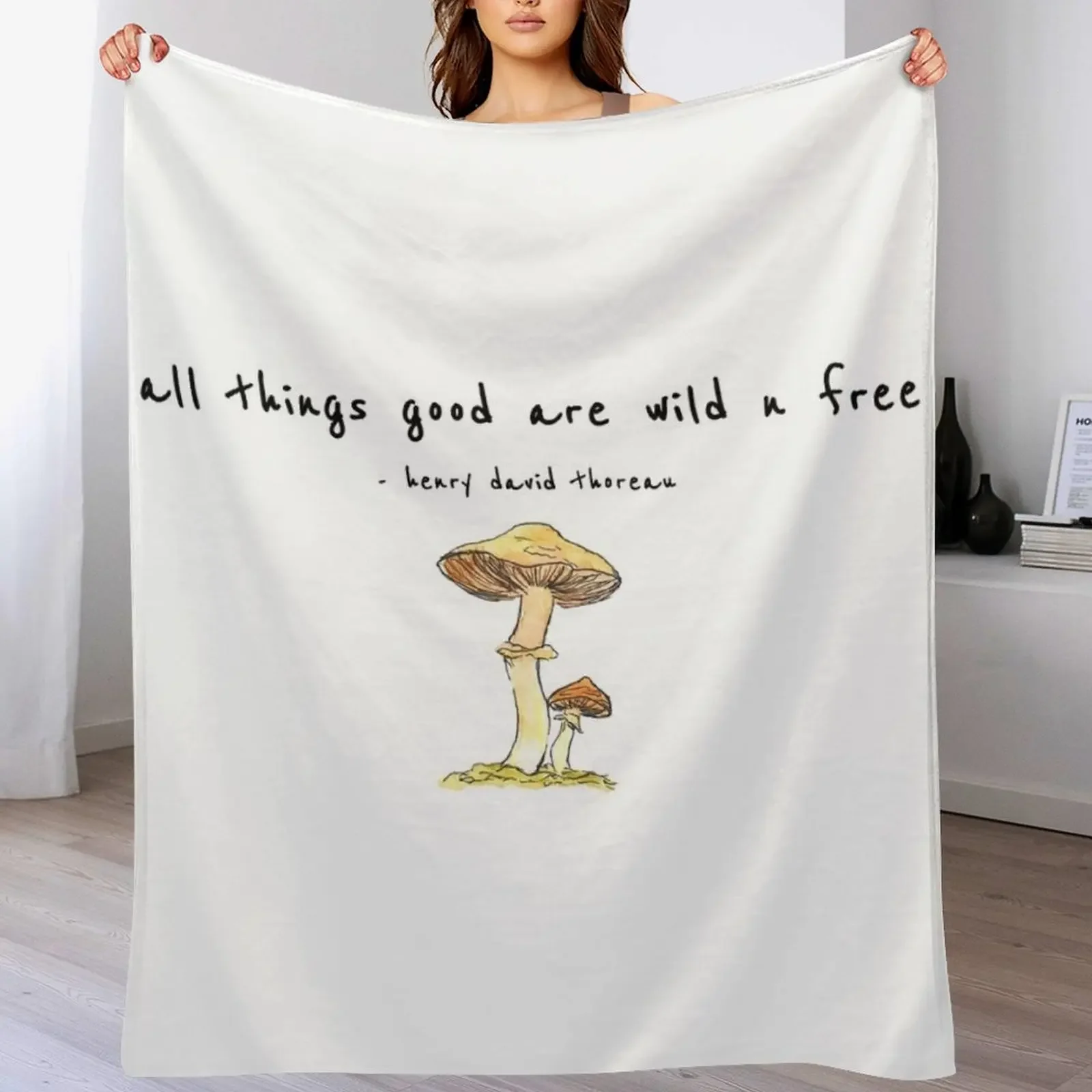 

New Watercolor Mushroom - Thoreau quote Throw Blanket Blankets Sofas Of Decoration Warm Blankets