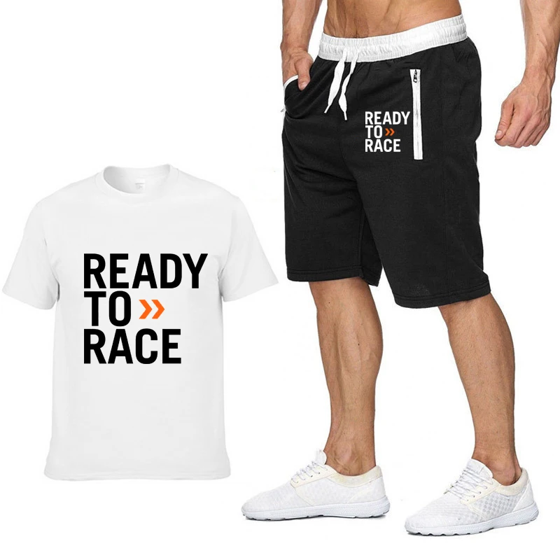 Mens Short Sleeve Ready To Race Print Summer Mens TShirt HipHop Harajuku High Quality Cotton T Shirts Pants Suit Sportswear