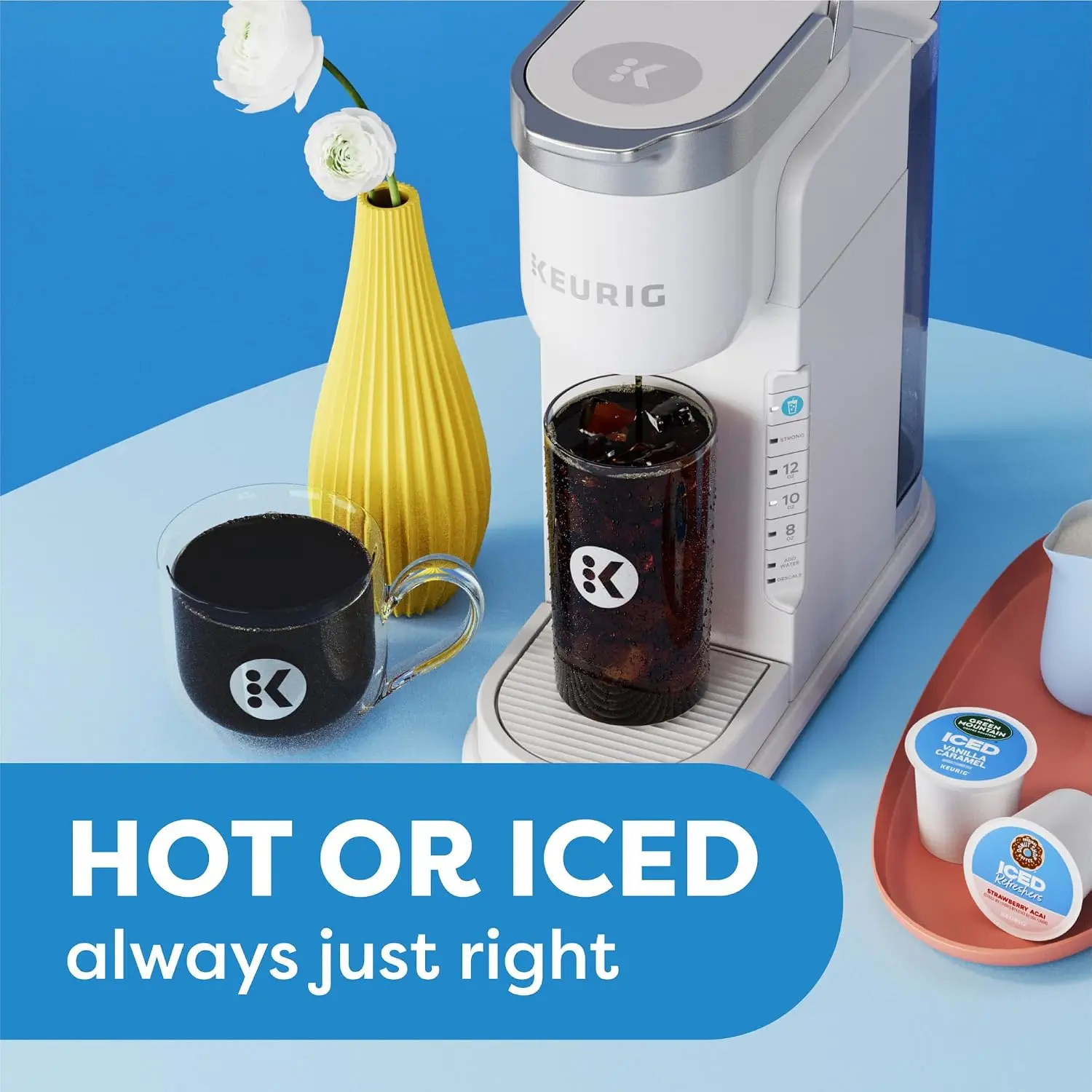 K-Iced Coffee Maker, Single Serve K-Cup Pod Iced Coffee Maker, With Hot and Cold Coffee Capabilities, Brews Any K-Cup Pod, White