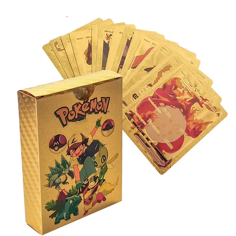 

Новые карты покемонов, 55 шт., золотые, черные, Vmax GX Charizard, коробка для карт Mewtwo, редкая коллекция, боевой тренер, карты, детские игрушки, подарки
