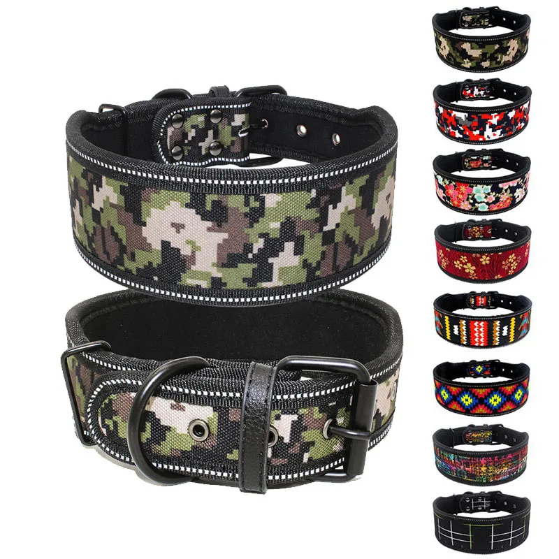 Reflective Nylon Dog Collar Adjustable Comfortable Padded Widen Pet Collars For Medium Large Dogs Pitbull German Shepherd Collar