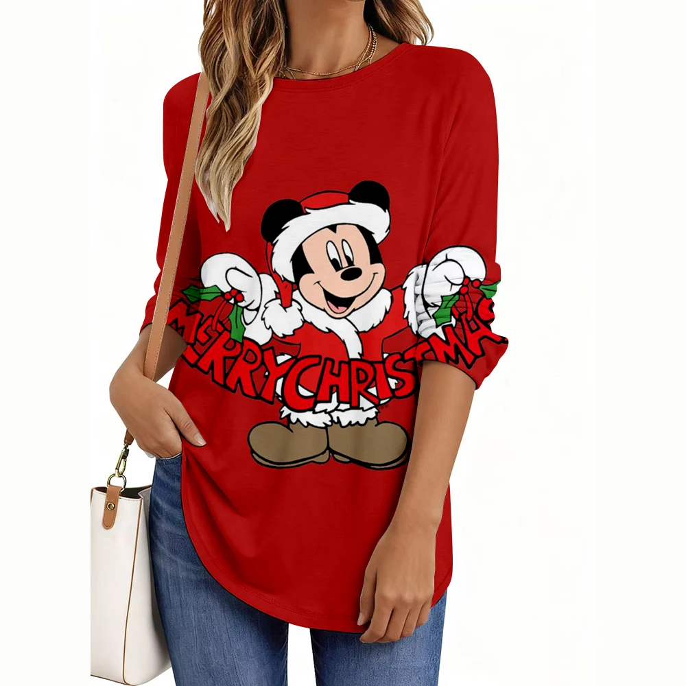 Mode Disney série de noël imprime femmes à manches longues T-Shirt décontracté Polyester respirant femmes vêtements vêtements hauts t-shirts