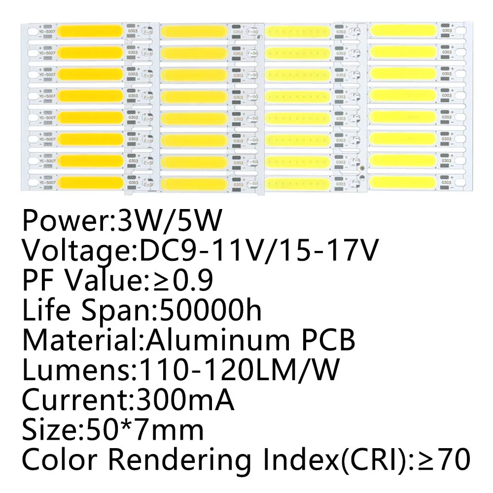 Imagem -05 - Cob Led Chip de Luz Branco Quente Vermelho Verde Azul Amarelo Led Cob Barra para Lanterna Lâmpadas de Parede Luzes Tubo Diy Peças 3w