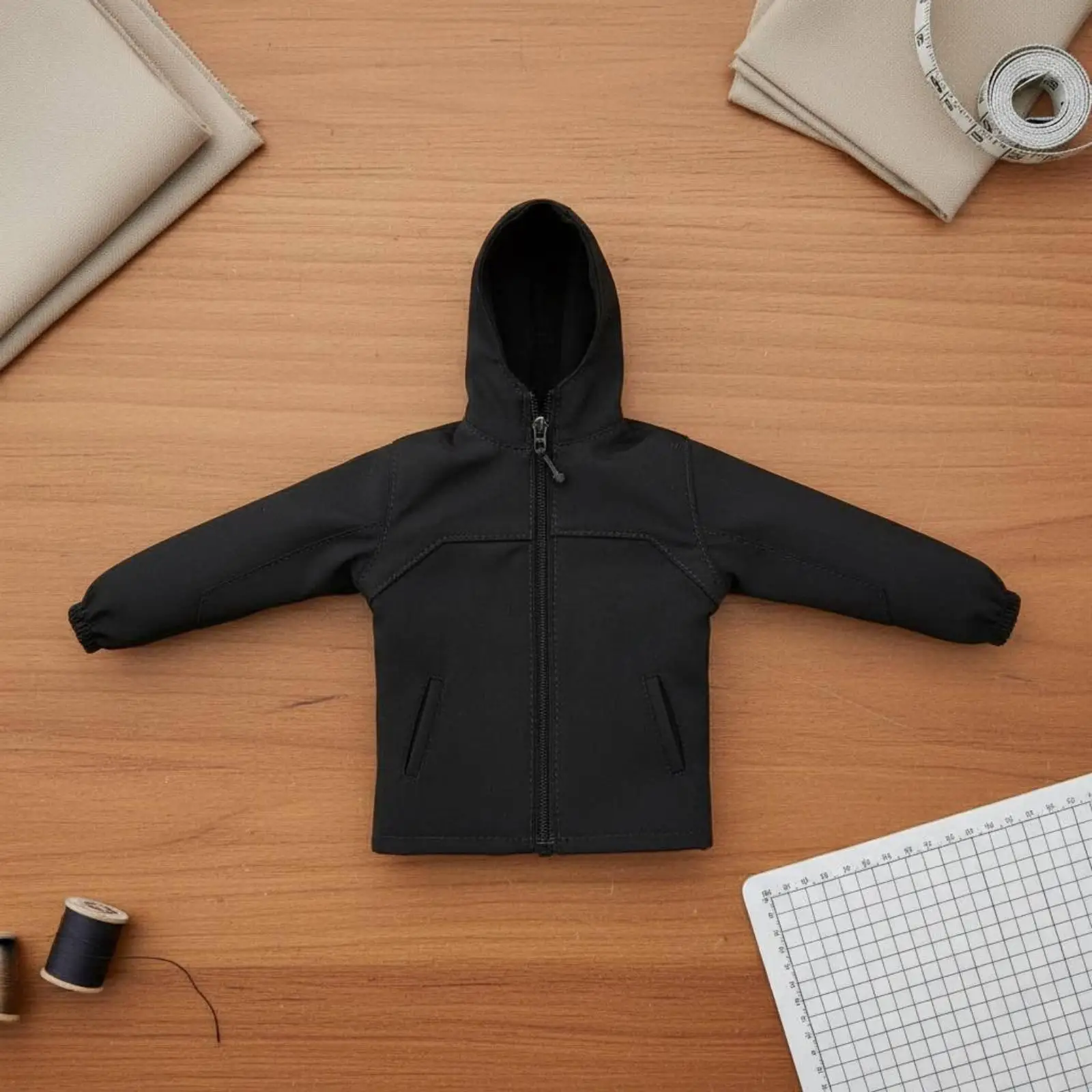 1 6 Scale Toy Jacket for Action Figure Men Hooded Windbreaker Miniature Coat with Zipper Color Block Design for Hobbyist Diorama