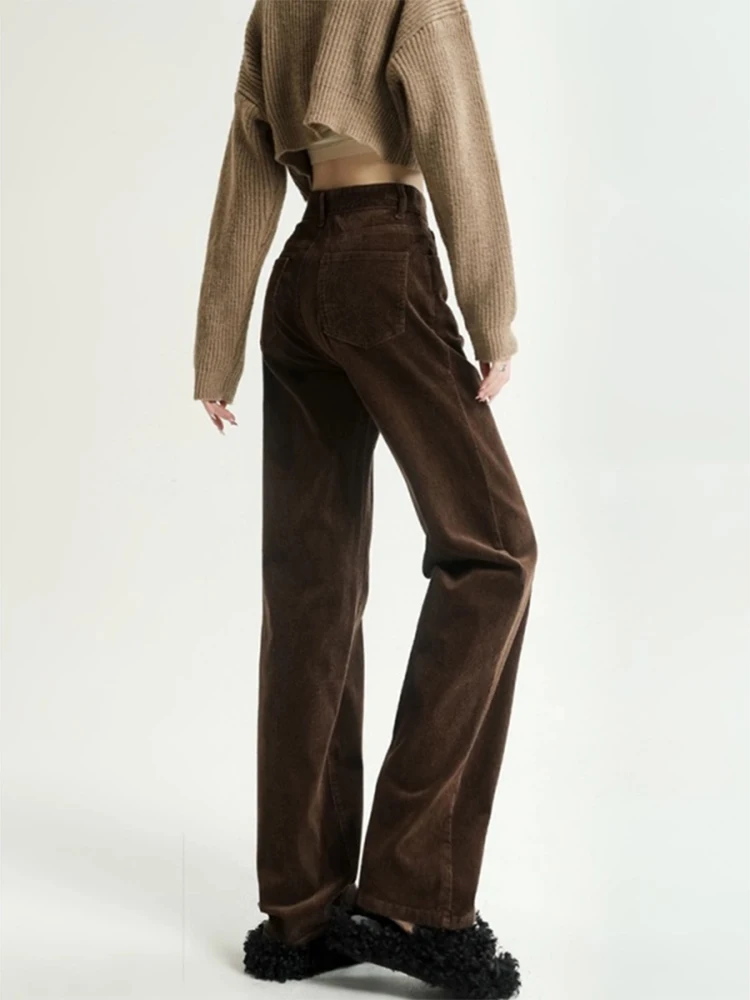 Women\'s Brown Baggy Corduroy Pants Vintage Y2k Straight Pants Harajuku Aesthetic Oversize High Waist Trousers 2000s Clothes 2024