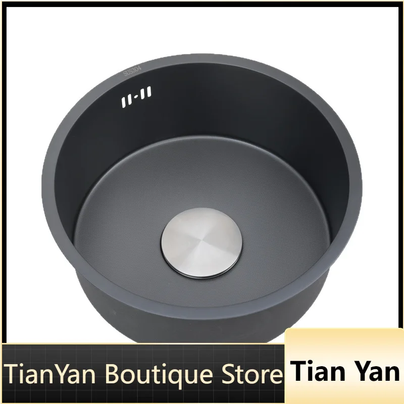 EE1 304 Stainless Steel Round Basin Embossed Nano Black Electrolytic  Round Single Slot Stretching Manual Slot Vegetable Wash Ba